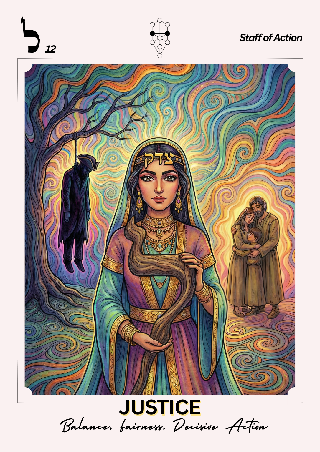 The Destruction — Card 17, Mouth of Piercing Truth. A divine beam of light shatters a stone temple, Hebrew text glowing in the rubble.