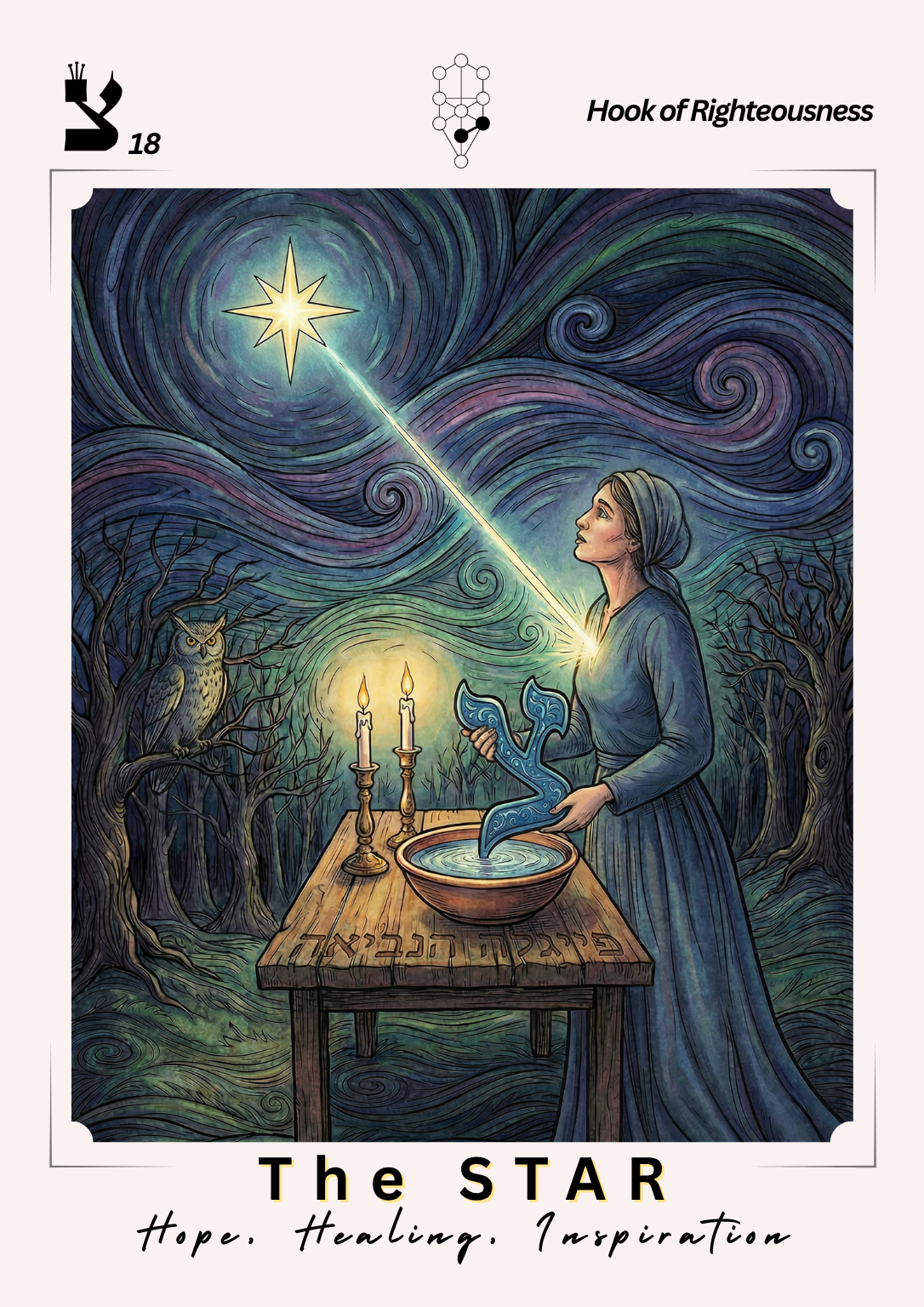 The Stuck Man — Card 13, Womb of Surrender. Jonah inside the belly of the great fish, letter Mem above him, surrounded by churning ocean waves.