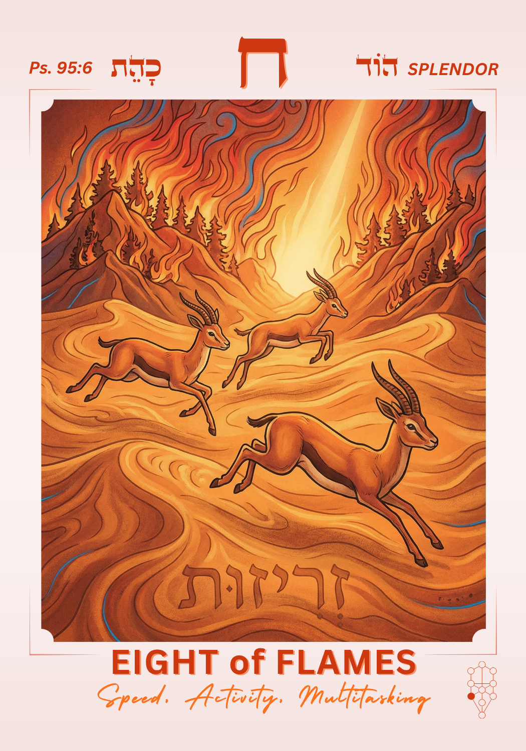Eight of Flames — Suit of Flames. Swift action, momentum, travel.
