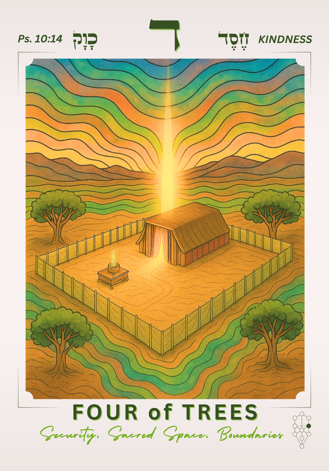 Four of Trees — The Jewish Tarot Minor Arcana, Suit of Trees.